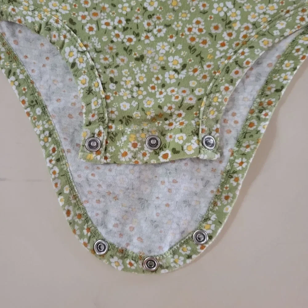 Carter's Green Floral Long Sleeve Ruffled Onesie Baby Outfit